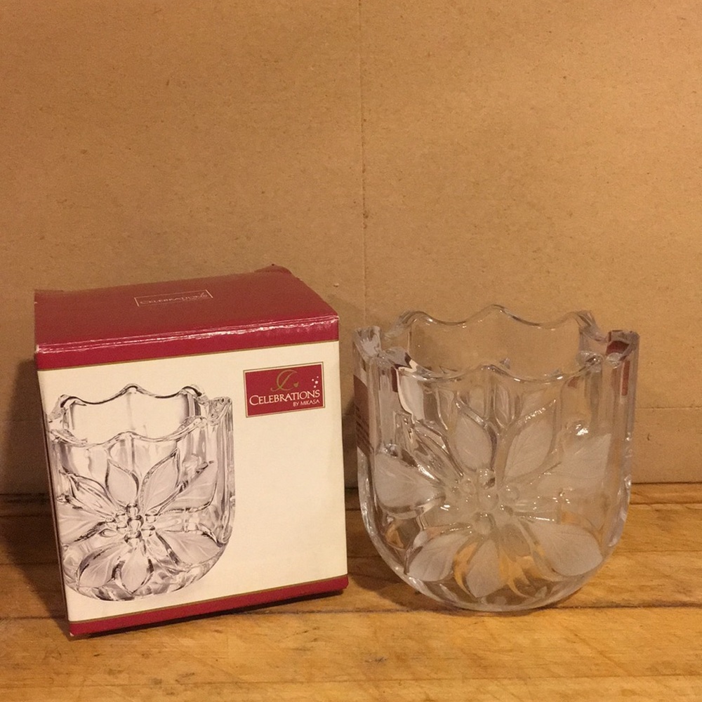 Festive Poinsettia Glass Votive Holder